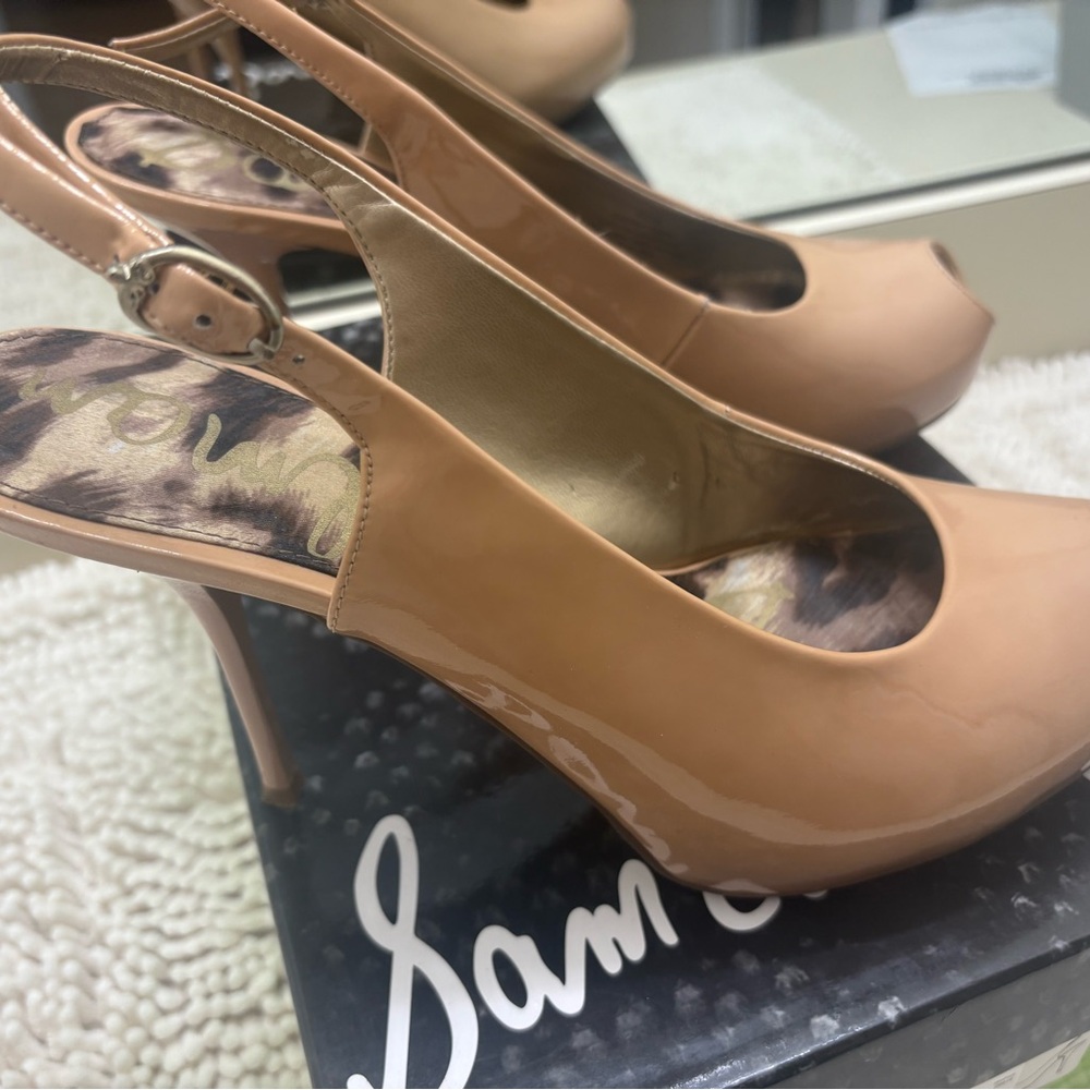 Sam Edelman Nude Patent Slingback Heels